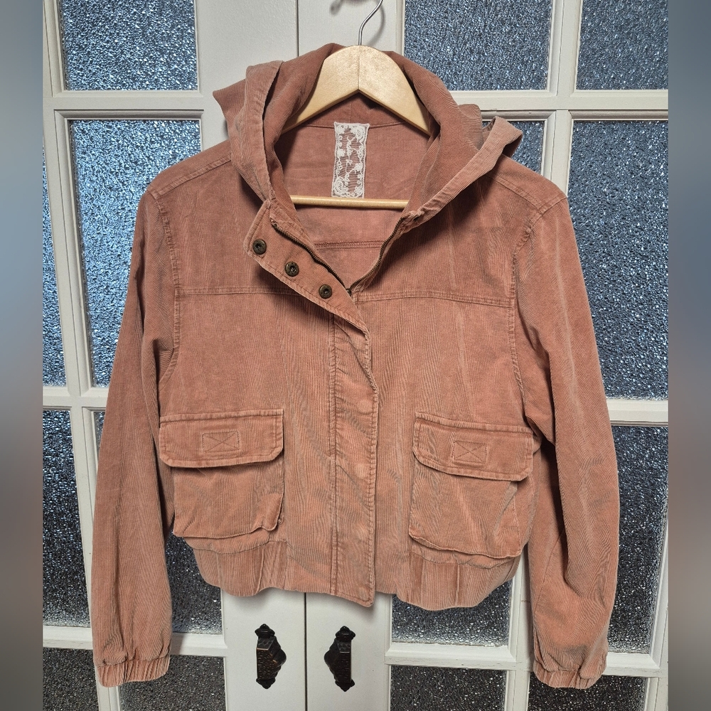 Sadie & Sage Pink Corduroy hoodie jacket size small NWOT